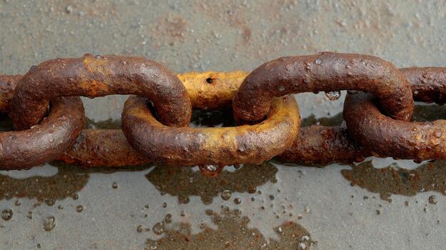 A rusty chain with a rusty link on it photo