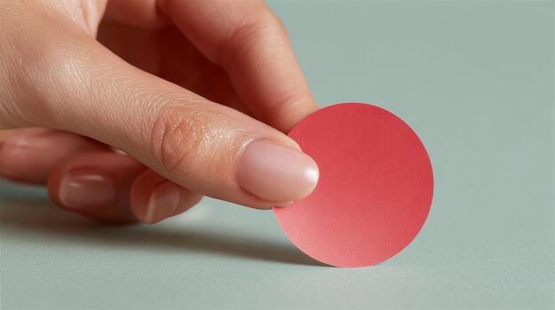 A person holding a red circle on a green surface photo