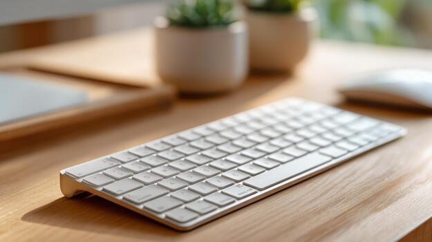 A keyboard and mouse on a desk photo