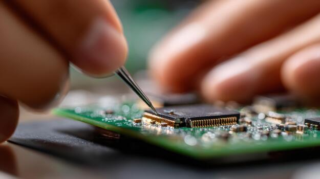 A person is working on a computer motherboard photo