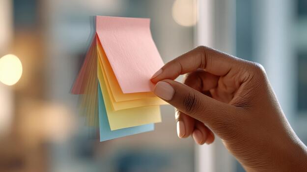 A person holding a piece of paper with a sticky note photo