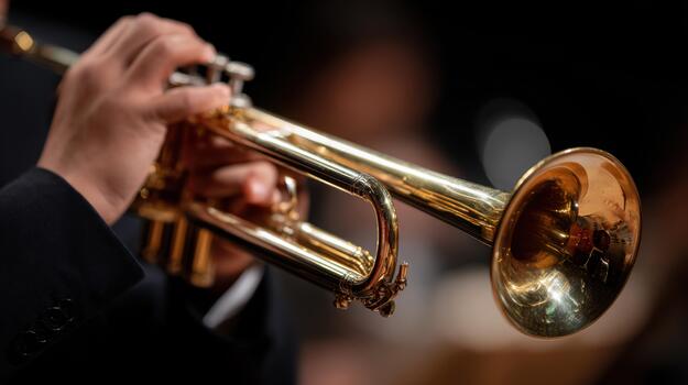 A person in a suit is playing a trumpet photo