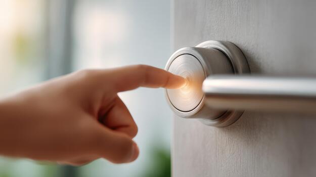 A person is pressing a button on a door handle photo