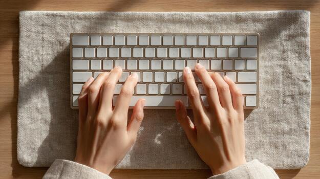 A person's hands on a keyboard photo