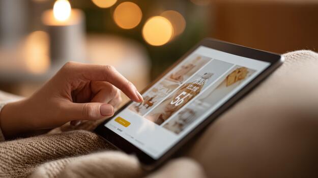 A woman using a tablet to browse the internet photo
