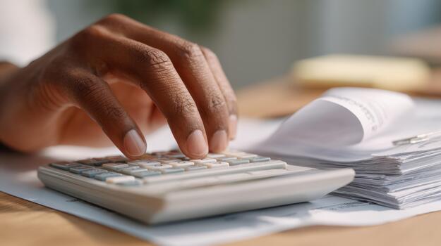 un persona utilizando un calculadora a calcular el cantidad de dinero foto