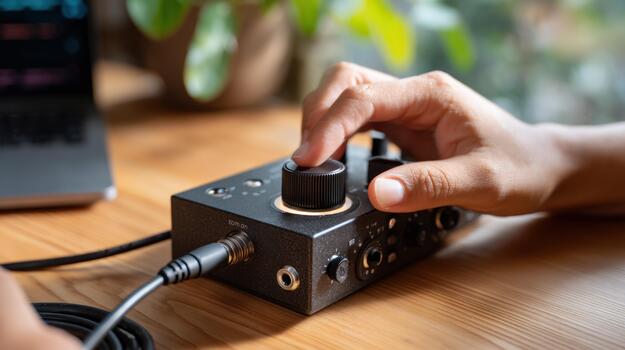 un persona es utilizando un pequeño dispositivo a controlar un computadora foto