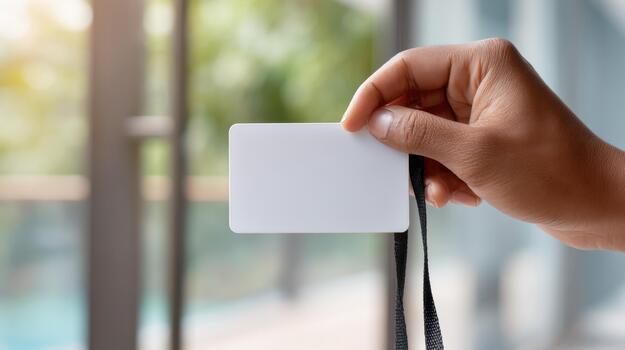 A person holding a white card in front of a window photo