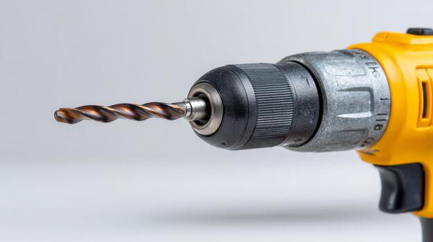 Close-up of a power drill with a twisted drill bit, emphasizing its design and functionality. photo