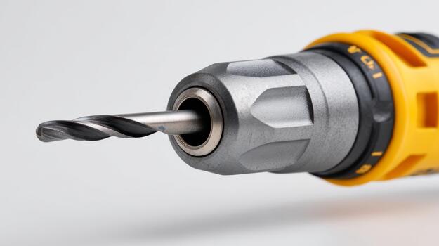 Close-up of a modern electric drill with a steel drill bit, showcasing sleek design and precision engineering. photo