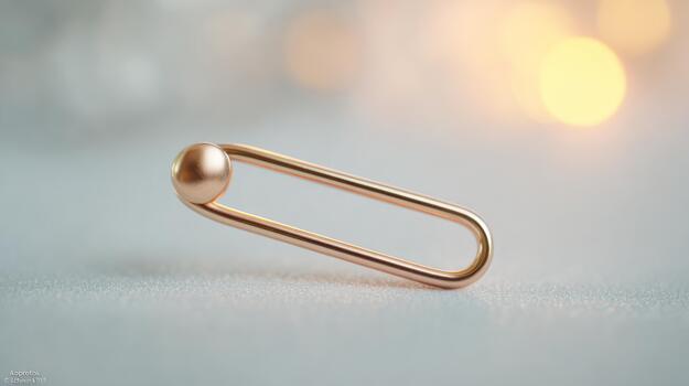 A delicate golden safety pin stands against a softly blurred background, exuding elegance and simplicity. photo