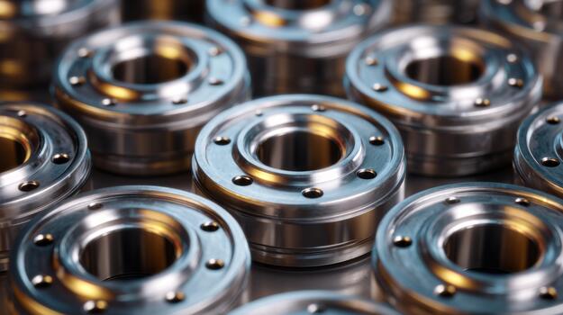 Close-up of intricate metallic machine parts, showcasing precision engineering and craftsmanship. photo