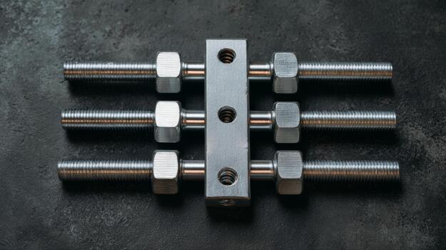 Industrial metal components arranged neatly, showcasing precision and engineering aesthetics. photo