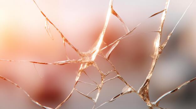 Close-up of intricate shattered glass against a soft, warm background, creating a delicate and artistic effect. photo