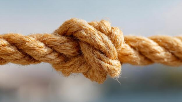 Close-up of a knotted golden rope against a blurred background, symbolizing strength and connection. photo