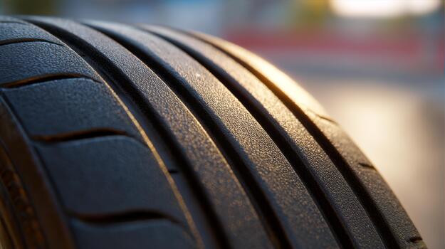 Close-up of a high-performance tire showcasing intricate tread patterns and texture. photo