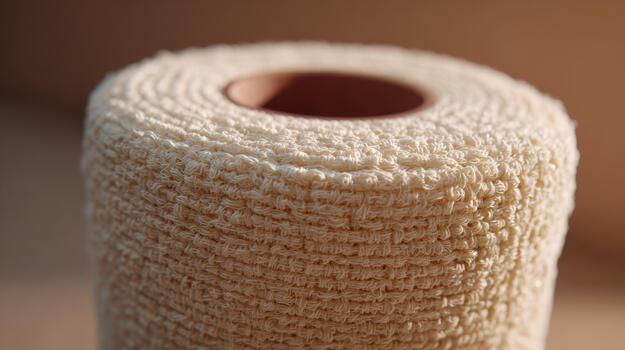 Close-up view of a roll of textured natural twine, ideal for crafts or gardening projects. photo