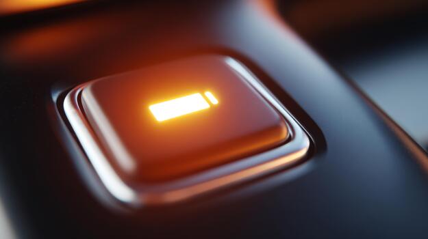 Close-up of a glowing battery indicator on a sleek device, symbolizing power and connectivity. photo