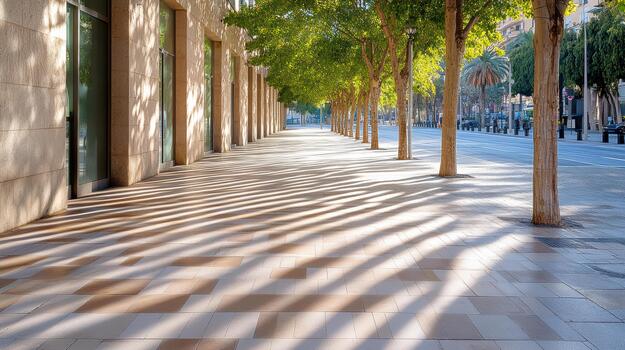 un acera con arboles y oscuridad foto