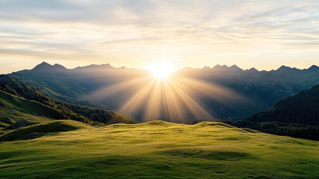 A grassy hill with trees photo