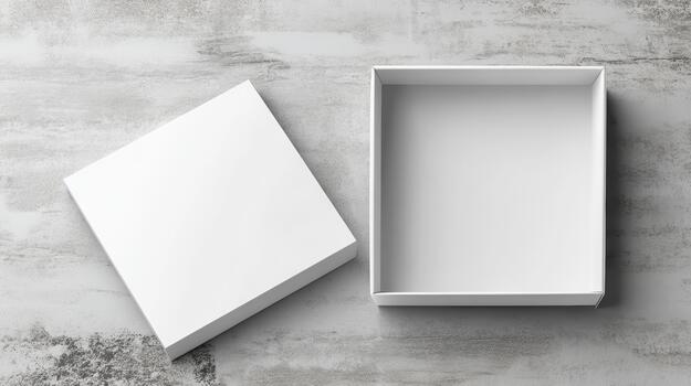 Open white box mockup on concrete background photo
