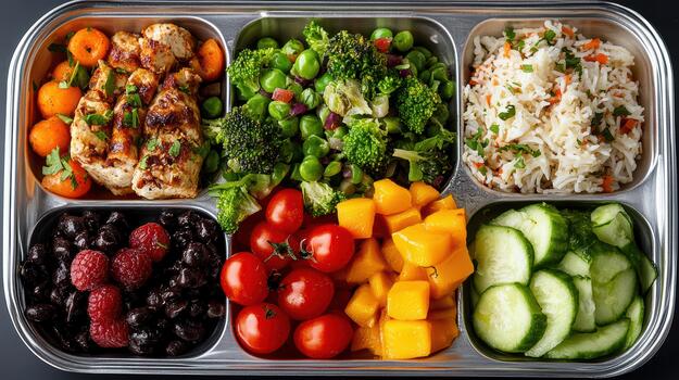 A lunch box with different types of food photo
