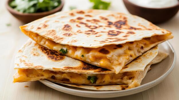 A plate with three quesadillas stacked on top of each other photo
