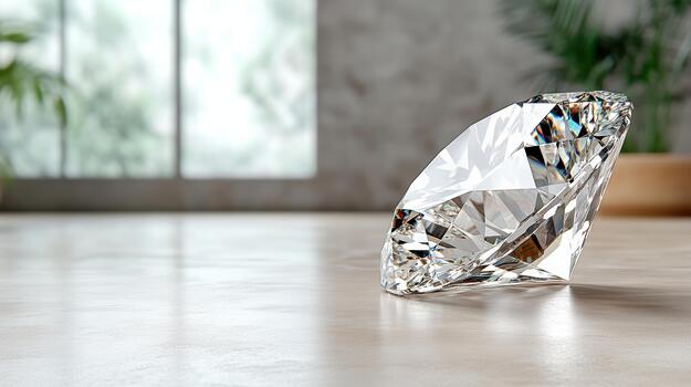 A diamond is sitting on a table in front of a window photo