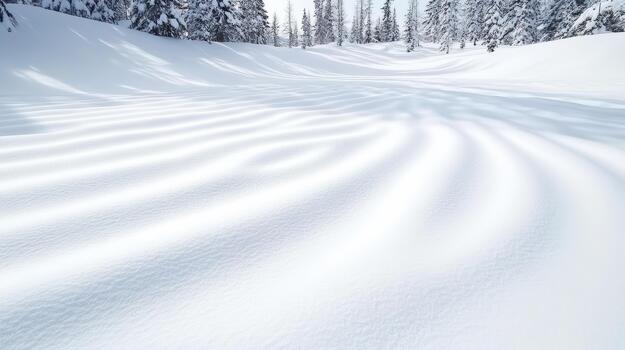 A snow covered path in the forest with trees photo