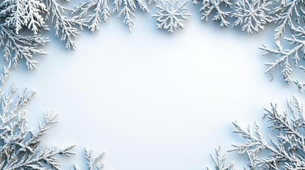 Winter background with snow flakes on white background photo