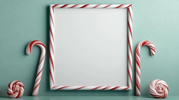 A blank frame with candy canes and a candy cane photo