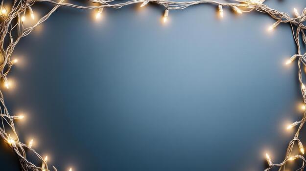 Heart shaped frame with christmas lights on dark background photo