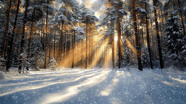 Winter forest, snow, sun, rays, rays of light, rays of light, rays of photo