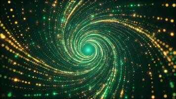 Esmeralda partícula vórtice con oro chispas agudo lujo movimiento antecedentes video