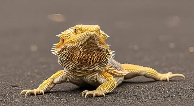 Bearded dragon basks in the light showing off intricate scales and fierce look photo
