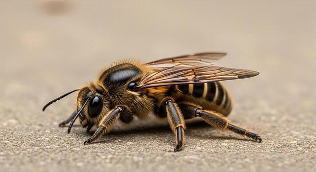 de cerca retrato de un europeo miel abeja exhibiendo sus detallado cuerpo estructura y intrincado foto
