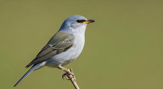 Serene blue bird perched delicately, against verdant blurred backdrop creating focus photo