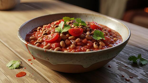 rústico presentación de ojos negro chícharos con tomate estofado en un de madera superficie demostración Fresco foto