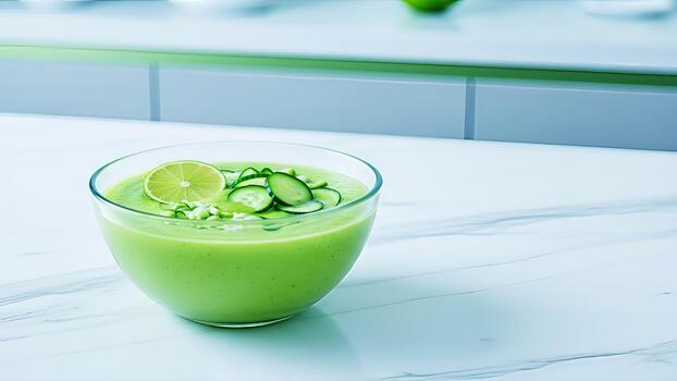 refrescante Pepino y Lima mezclado sopa con vibrante verde matices desplegado hermosamente foto