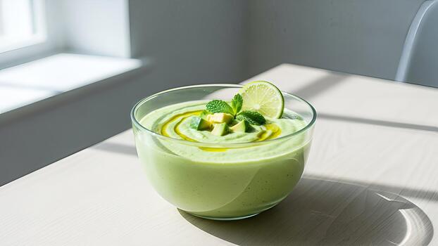 refrescante aguacate zalamero creación con Lima y menta Perfecto para verano dias y desintoxicación dietas foto