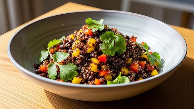 quinua y negro frijol ensalada con vibrante vegetales y Fresco cilantro adornar deleite foto