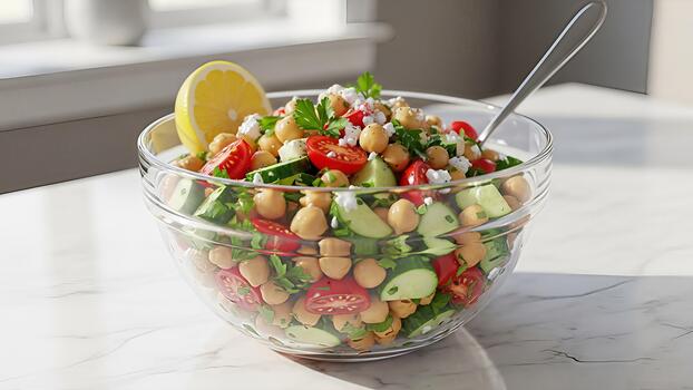 Inviting and healthy chickpea salad with fresh vegetables, a simple and satisfying lunch idea photo
