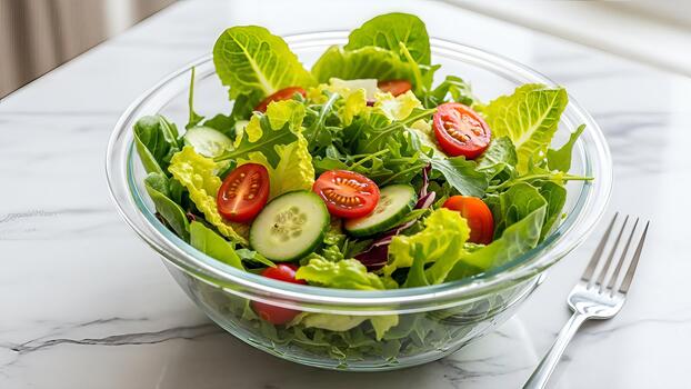 Invigorating mixed green salad with fresh vegetables, perfectly balanced for a healthy and photo
