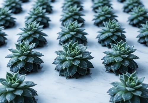 Succulent plant pattern on white marble background, nature texture and background concept photo