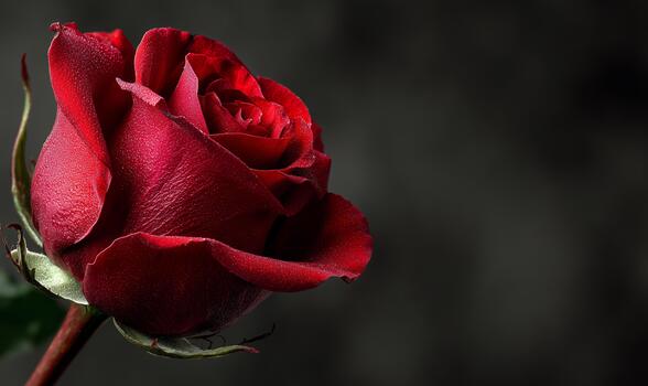 Beautiful Red Rose Blooming Softly Against a Dark Background Enhancing Its Rich Texture and Color photo
