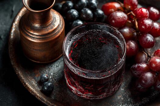 Refreshing Dark Grape Juice Served in a Stylish Glass on a Rustic Table. photo