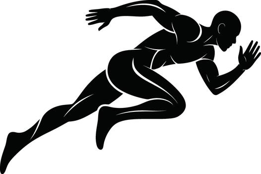 Silhouette of a sprinter running at full speed, dynamic motion capture vector