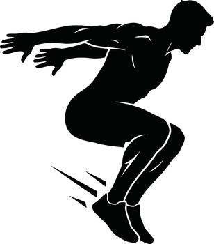 silhouette of a muscular athlete executing a powerful and dynamic broad jump vector