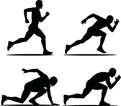 Silhouette Illustrations of a Runner in Motion, Capturing Sprinting and Running Poses vector