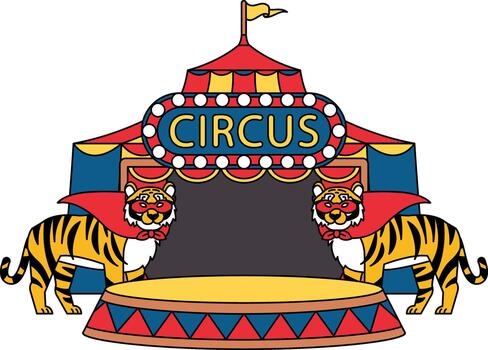 A circus tent with two tigers standing in front of it vector